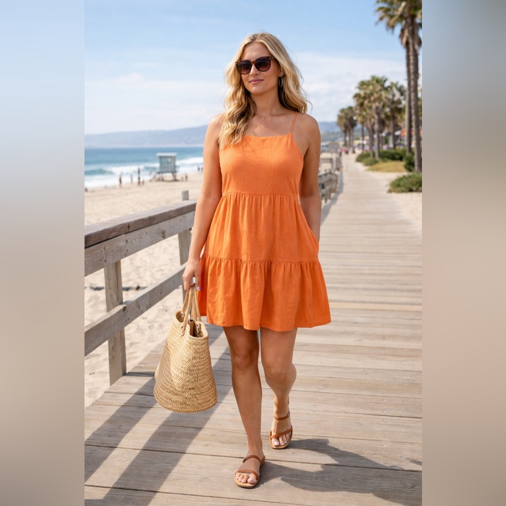 Louna Orange Tiered Cotton Mini Dress | RTR | Size L